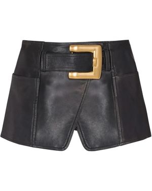 Balmain Belted Leather Mini Skirt - Grey