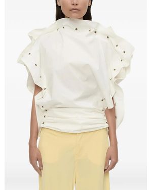 Christopher Esber Spiral Stone Snap Ruffled Top - Natural