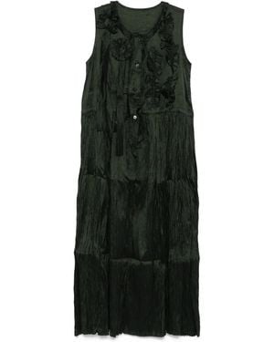 Christian Peau Flowers-Embellishment Midi Dress - Black