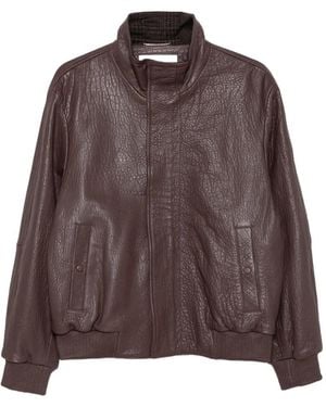 Lardini Leather Zip-Up Jacket - Brown