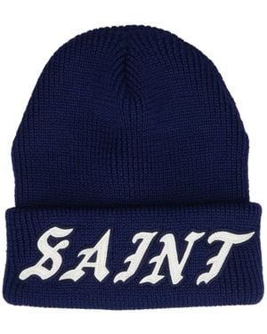 SAINT Mxxxxxx Logo-Patch Ribbed Beanie - Blue