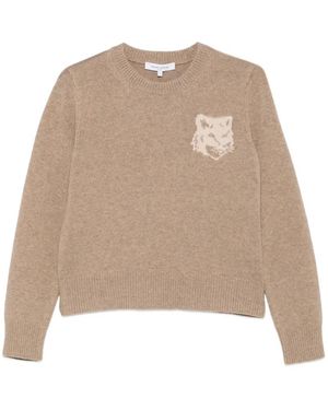 Maison Kitsuné Bold Fox Intarsia-Knit Sweater - Natural