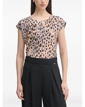 Joseph Ribkoff Leopard-Print Plissé Top - Black