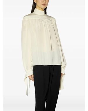 Liviana Conti Emily Gesmockte Blouse Met Gestrikte Manchetten - Wit