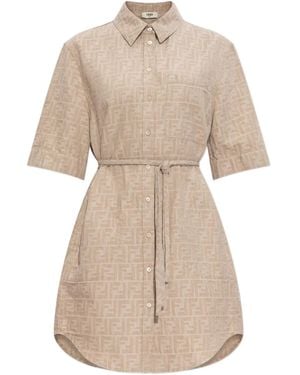 Fendi Monogram-Logo Shirt Dress - Natural