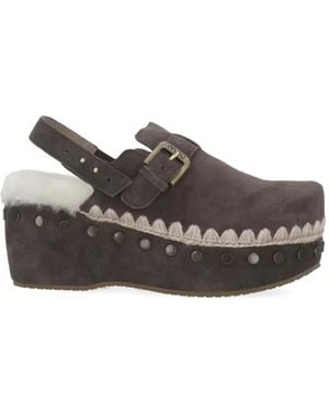 Mou Suede Clogs Back Strap - Grey
