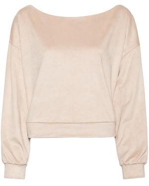 Cynthia Rowley Suede Wide-Neck Sweatshirt - Natural