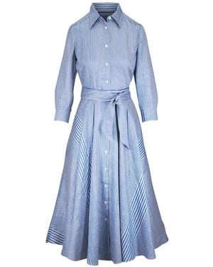 Sara Roka Robe-Chemise Ceinturée À Rayures - Bleu