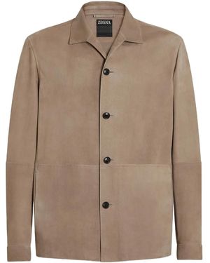 ZEGNA Sheepskin Buttoned Chore Jacket - Brown