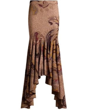 Etro Ribbe Floral-Print Midi Skirt - Brown