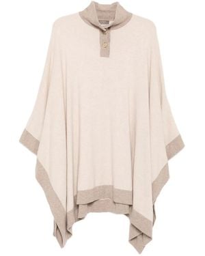 N.Peal Cashmere Contrast-Border Cape - Natural