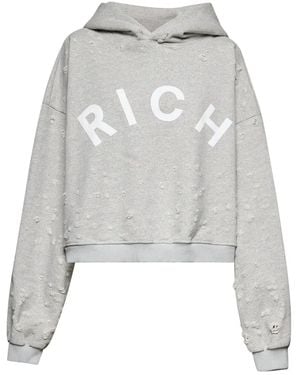 John Richmond Logo-Detail Distressed Hoodie - Gray