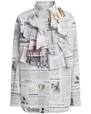 Moschino Newspaper-Print Ruffled Shirt - White