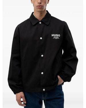 HUGO Logo-Print Button-Up Jacket - Black
