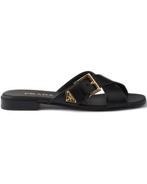Prada Criss-Cross Buckle Sandals - Black