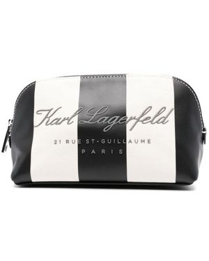 Karl Lagerfeld Rubberised-logo Striped Makeup Bag - Metallic