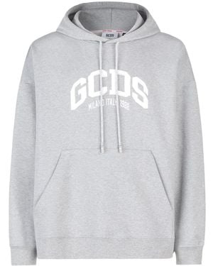 Gcds Logo-Print Cotton-Blend Hoodie - Gray