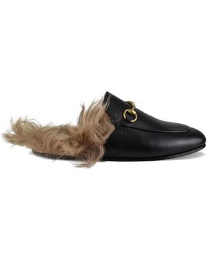 Gucci Princetown Fur-lined Leather Mule - Black