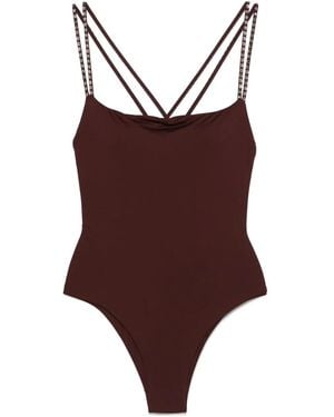 Fisico Costume Da Bagno Con Cristalli - Marrone