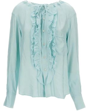 Plan C Ruffled-Detail Blouse - Blue