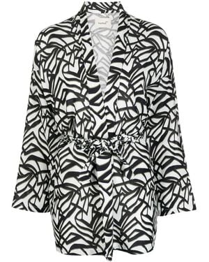 Bambah Geometric-Print Wrap Blouse - Black