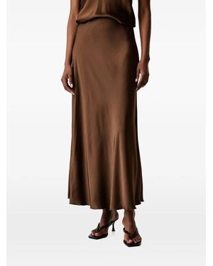 Haveone Satin-Finish Flared Maxi Skirt - Brown