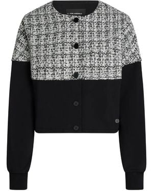 KARL LAGERFELD Boucle-Panelled Jersey Cardigan - Grey