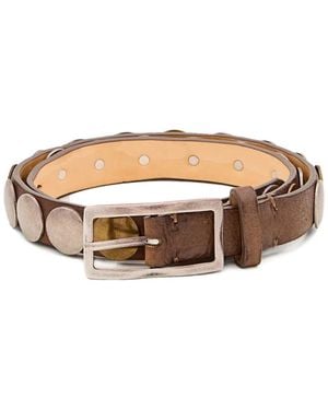 Reptile's House Rectangular Buckle Studded Leather Belt - Brown