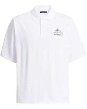 Balmain Printed Vine Polo - White