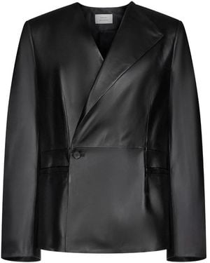 Loulou de Saison Paoli Asymmetric Lapel Leather Jacket - Black