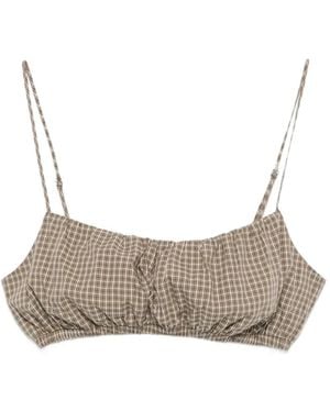 Enza Costa Mini-Plaid-Pattern Bralette - White