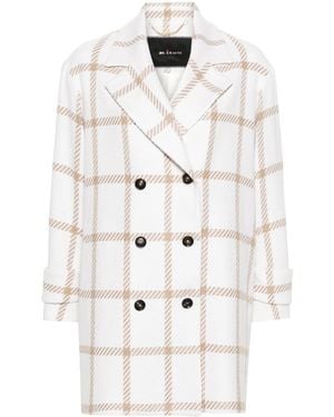 Kiton チェック カシミア ダブルコート - ホワイト
