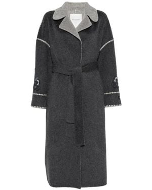 ERMANNO FIRENZE Floral-Embroidered Belted Coat - Black