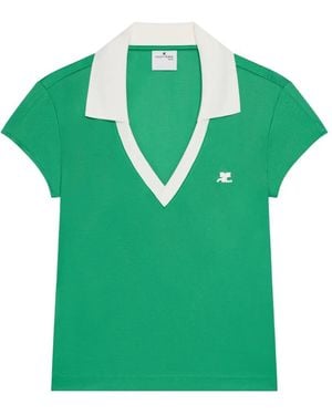 Courreges Cropped V-Neck T-Shirt - Green