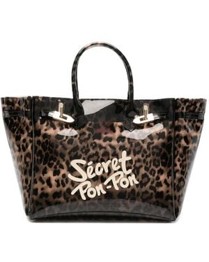 Secret Pon-pon Brigitte Leopard-Print Tote Bag - Black