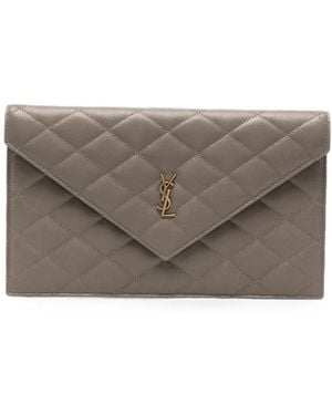 Saint Laurent Cassandre Quilted Leather Clutch Bag - Gray