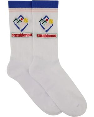 CASABLANCA Chaussettes Côtelées À Logo En Intarsia - Blanc
