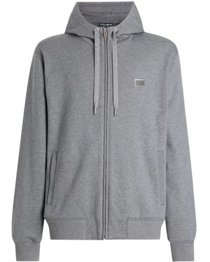Dolce & Gabbana Logo Cotton Jersey Zip-Up Hoodie - Grey