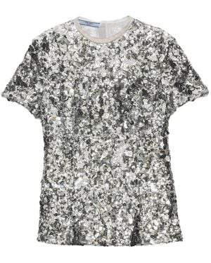 Prada Top Aus Bestickten Pailletten - Weiß