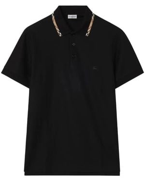 Burberry Check Collar Polo Shirt - Black