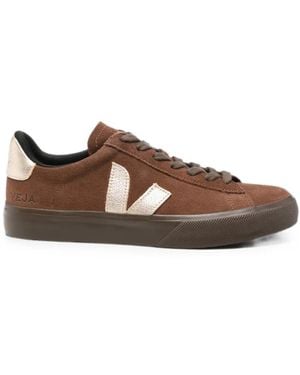 Veja Suede Logo-Patch Sneakers - Brown