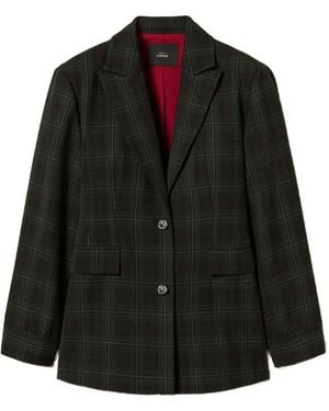 Twinset Tartan Knot-Detail Buttons Blazer - Black