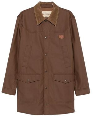 Valentino Garavani Corduroy-Collar Logo-Patch Coat - Brown