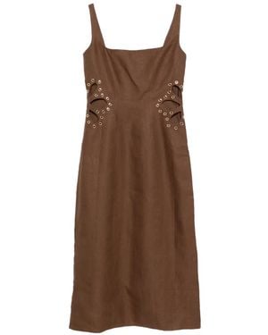 Maje Eyelet-Detail Midi Dress - Brown