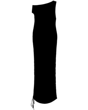 Blumarine Vestido Largo Fruncido De Una Sola Manga - Negro
