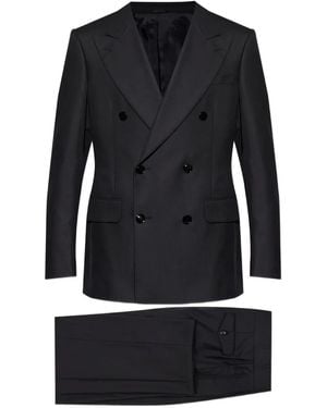 Giorgio Armani Double-Breasted Wool Suit - Black