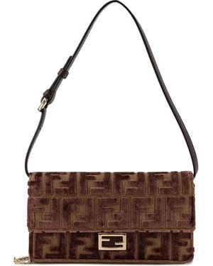 Fendi Sac Porté Épaule À Motif Ff - Marron