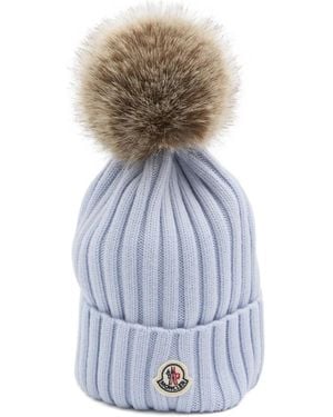 Moncler Ribbed-Knit Pom-Pom Beanie - White