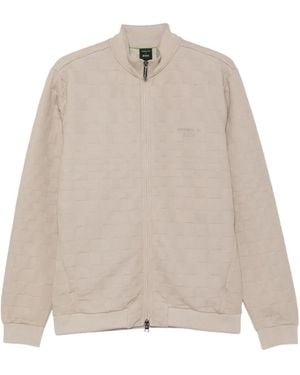 BOSS Check-Pattern Zip-Up Cardigan - Natural