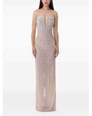 Dina Melwani Crystal Freshwater Embellished Maxi Dress - Natural